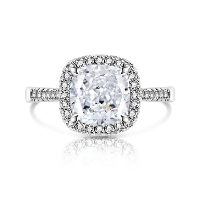 925 Sterling Silver Stylish and Simple Ice Flower Cut Princess Square Bag Zircon Ring Birthday Party Anniversary Gift