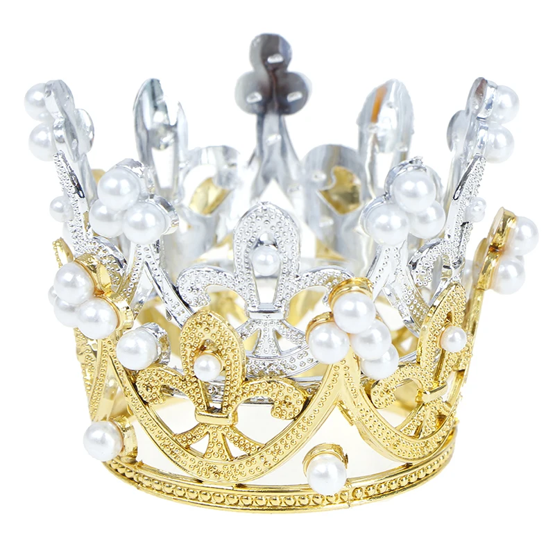 Creative Mini Crown Cake Topper Metal Pearl Happy Birthday Cake Toppers Wedding&Engagement Decor Sweet Party Decorations cake toppers