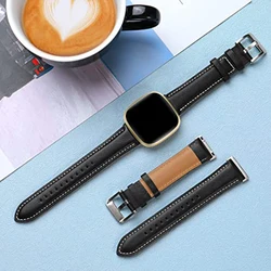 Genuine Leather Watch Band for Men - Premium Bracelet Strap for Fitbit Versa (Black)