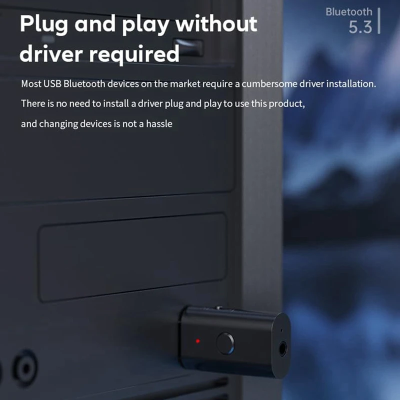 Bluetooth 5.3 Transmitter Receiver, 3.5Mm Aux Wireless USB Adapter, Built In Mic, Music Streaming, Handsfree Calls Replacement
