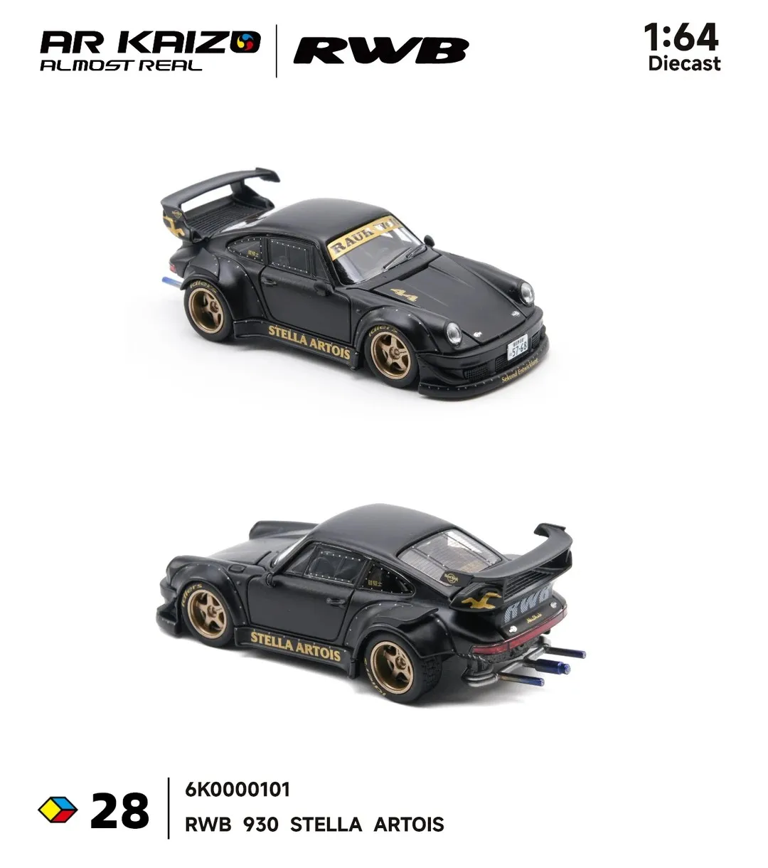 새로운 입고 상품 AR 박스 1:64 포르쉐 RWB 930 스텔라 아르투아이스 합금 미니어처 다이캐스트 모델 HEC 2026 포르쉐 RWB 930 스포츠 장난감 선물