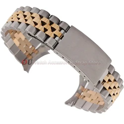 Luxury Stainless Steel Curved End Watch Bracelet - Jubilee Style Strap - 20mm (Silver Gold)