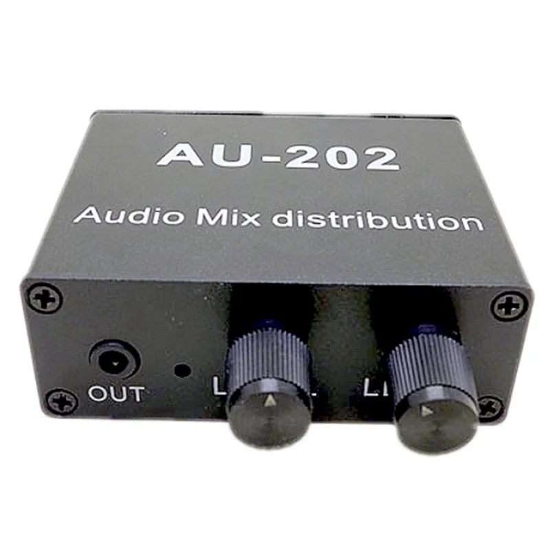 Excellent-AU-202 2 입력 2 출력 스테레오 믹서 헤드폰용 오디오 분배기 외부 전원 앰프 볼륨 독립 제어