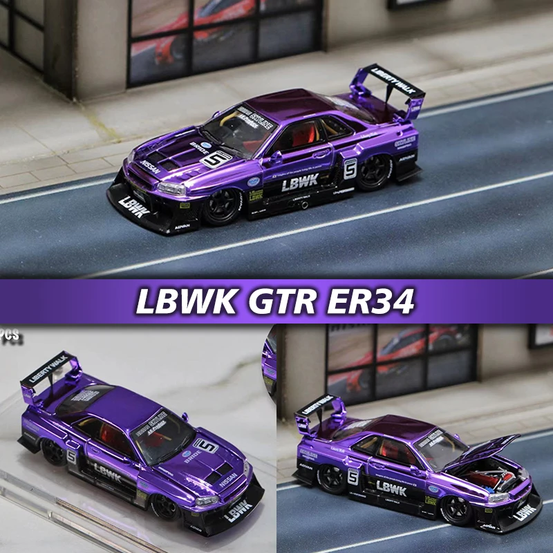 

SW в наличии 1:64 LBWK GTR ER34 силуэт Гальваническая пластина фиолетовый литый под давлением модель автомобиля коллекционные миниатюрные игрушки уличное оружие