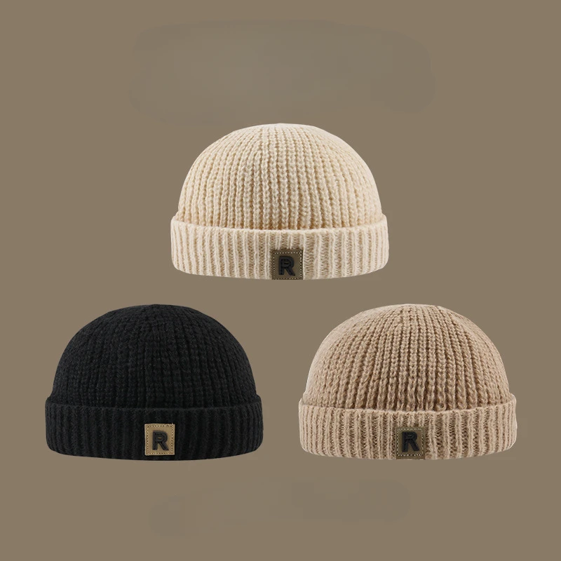 

Autumn Winter New Landlord Caps Fashion Letter Sticker Woolen Hat Versatile Casual Warm Knitted Hat Foldable Simple Gua Skin Cap