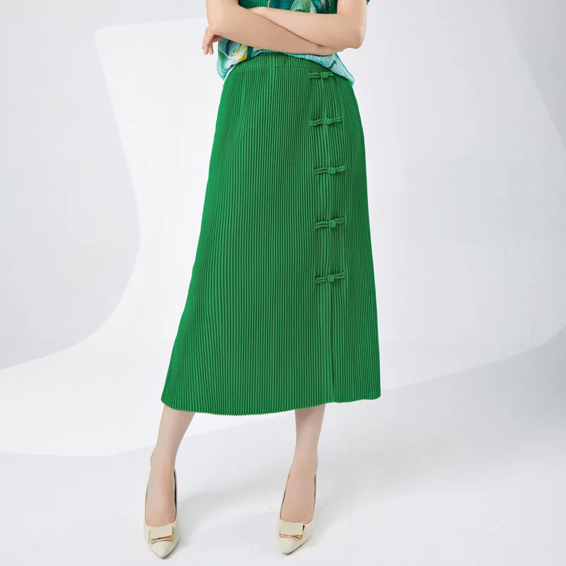 

COZOK New Chinese 2024 Summer Women's Half Skirt Folded Split Flap Elegant Green Wrapped Hip Skirt WT5242