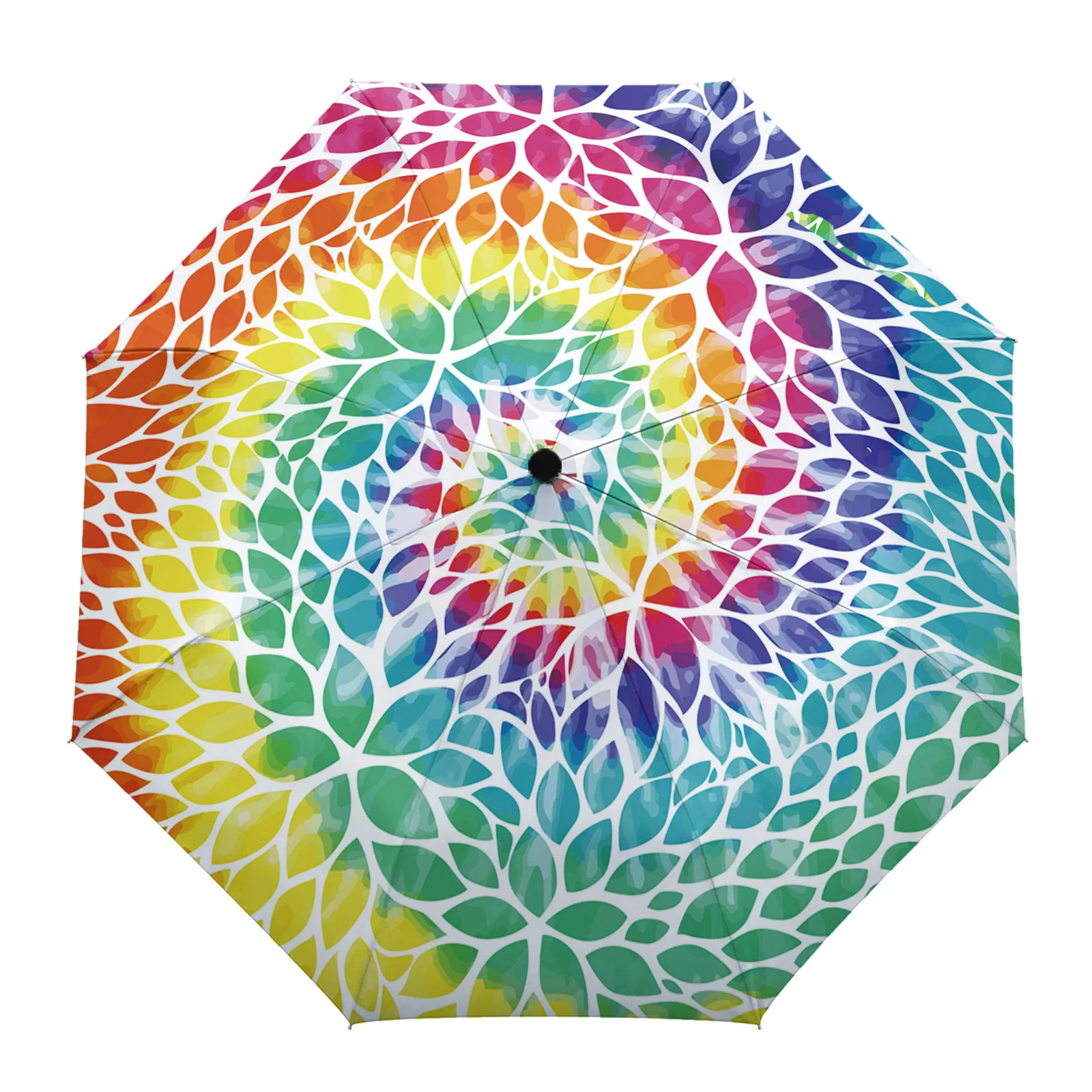 Flower Dahlia Rainbow Tie Dye Rain Umbrella Folding Sun Umbrella Outdoor Sunscreen Anti UV