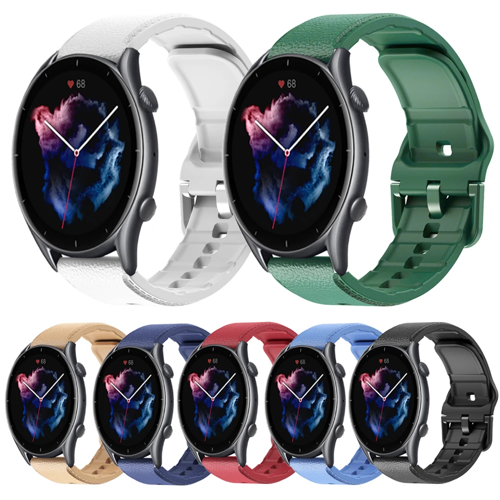 

Ремешок для часов Huami Amazfit GTR 3 2 Pro, силиконовый браслет с кожаным узором для Amazfit GTR 42 47 мм GTS 3 2 Mini/Bip
