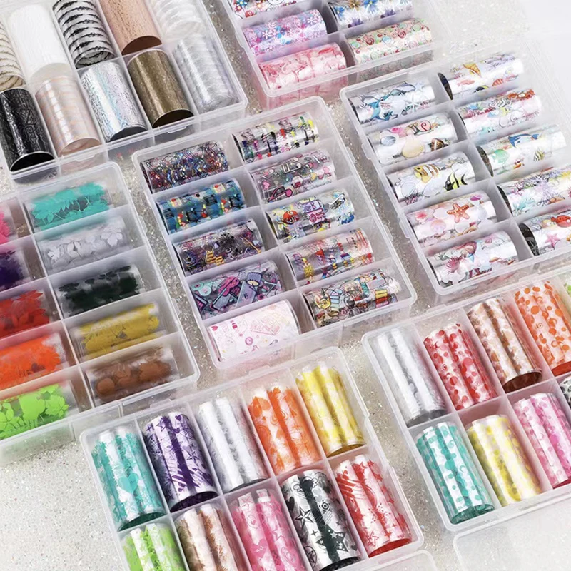 10 rolls Girl Cartoon Print Animal Nail Foils Stickers Decal Sliders Transfer Foil Wrap Leopard Nail Art Sticker 2