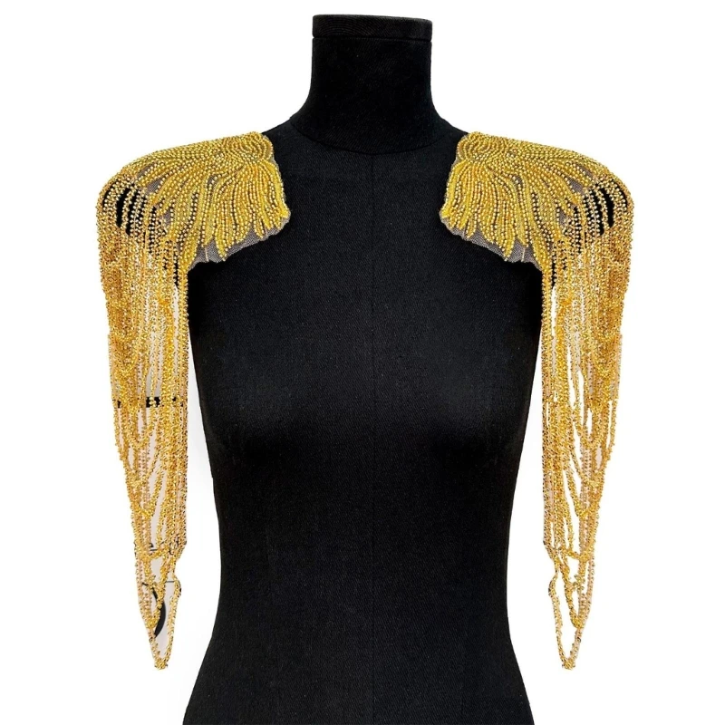 Handmade Detachable Tassels Chain Epaulettes Beads Punk Fringed Shoulder Board Badge Epaulet for Party Wear and Special Occasion