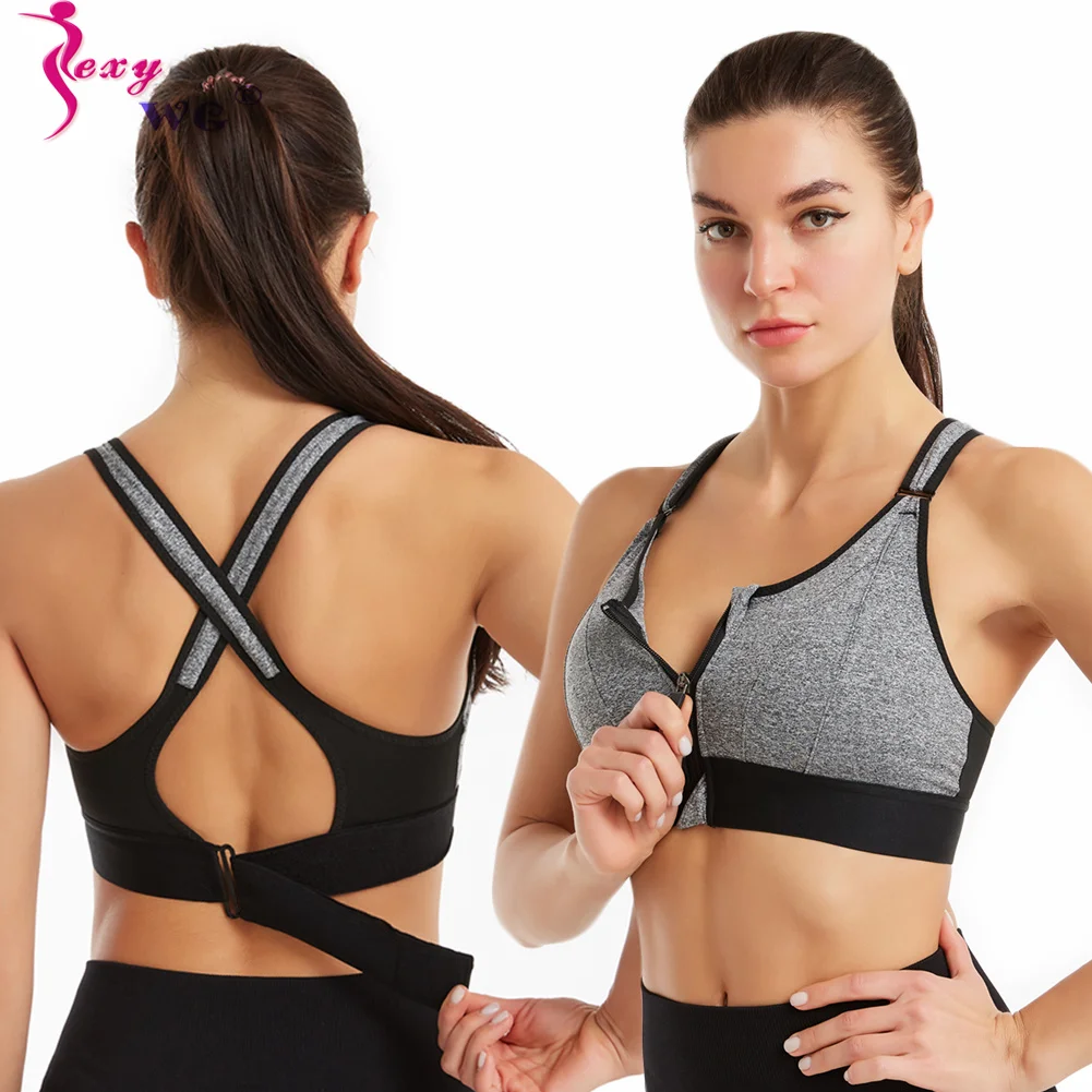 

SEXYWG Plus Size Sports Bra for Women Gym Yoga Fitness Crop Tops High Impact Push Up Solid Cross Sportwear Workout Gym Lingerie