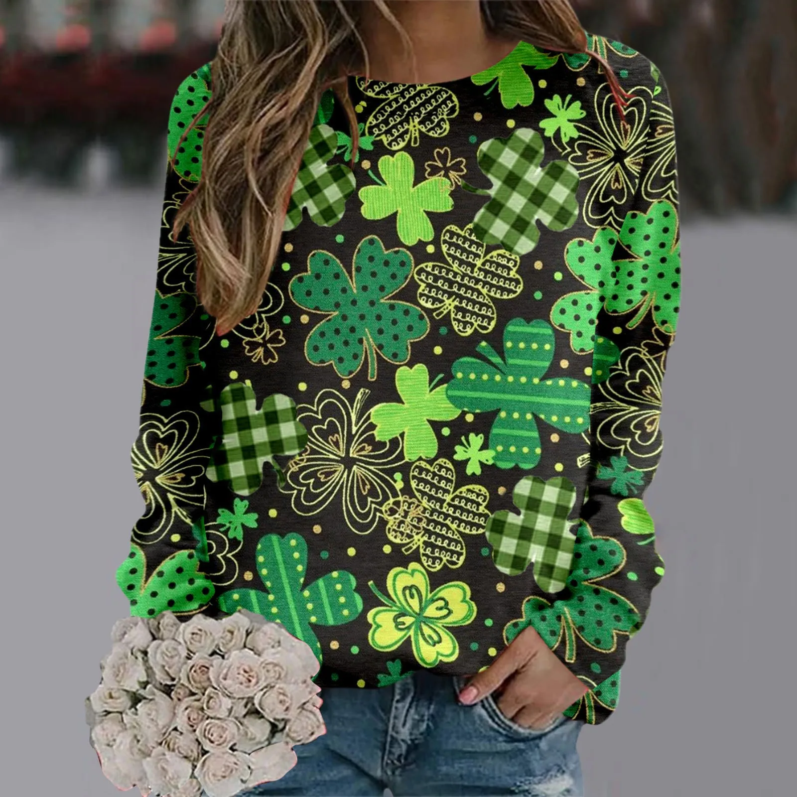 

Clover Print Spring Women Tshirt St Pa Casual Graphics T-shirts woman Funny Long Sleeve t shirt Gift For Lady Yong Girl Top Tees