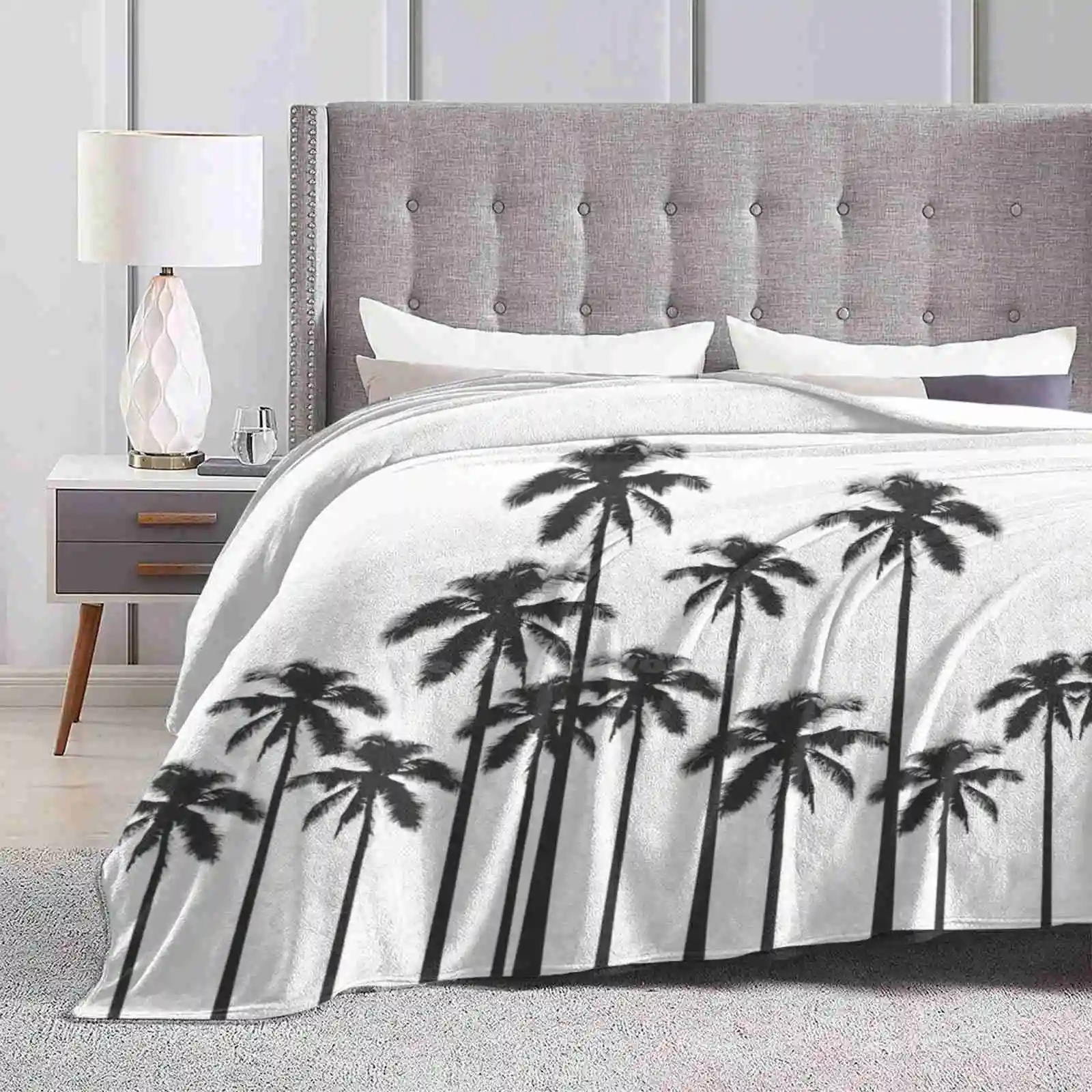 

Black And White Exotic Tropical Palm Trees All Sizes Soft Cover Blanket Home Decor Bedding Pattern Tropical Exotic Summer Palm