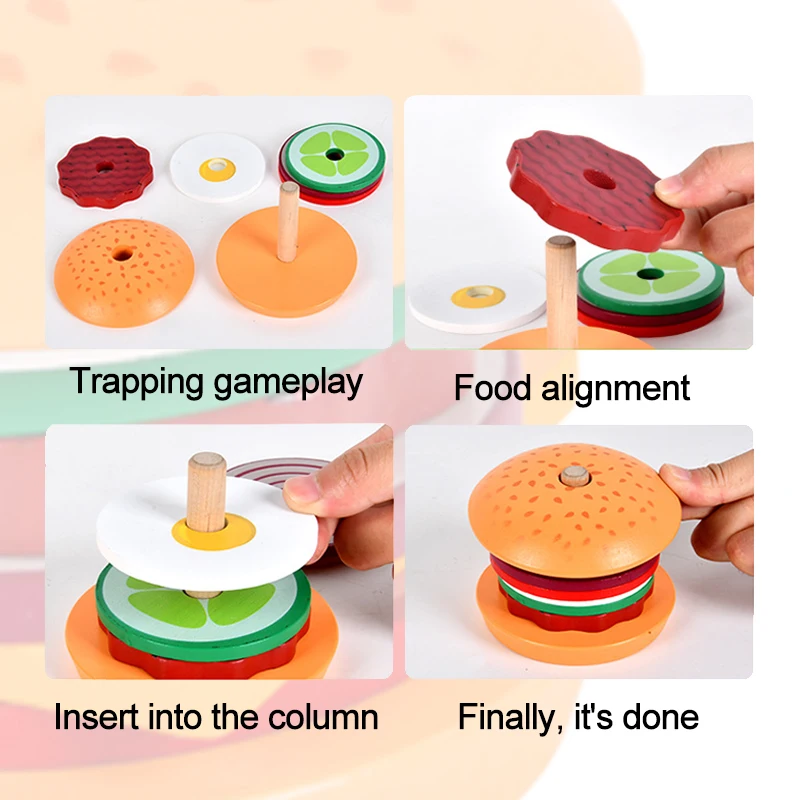 Children's Simulation Wooden Playhouse Hamburger Set Pairing Puzzle Food Cutting Assembled Toys