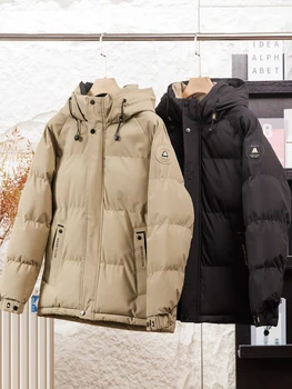 Men's Thiened Hooded Cotton Jaet High Fluffy Autumn Winter Faionable Warm Windproof Casual Coat Street Sle Zipper Clo...