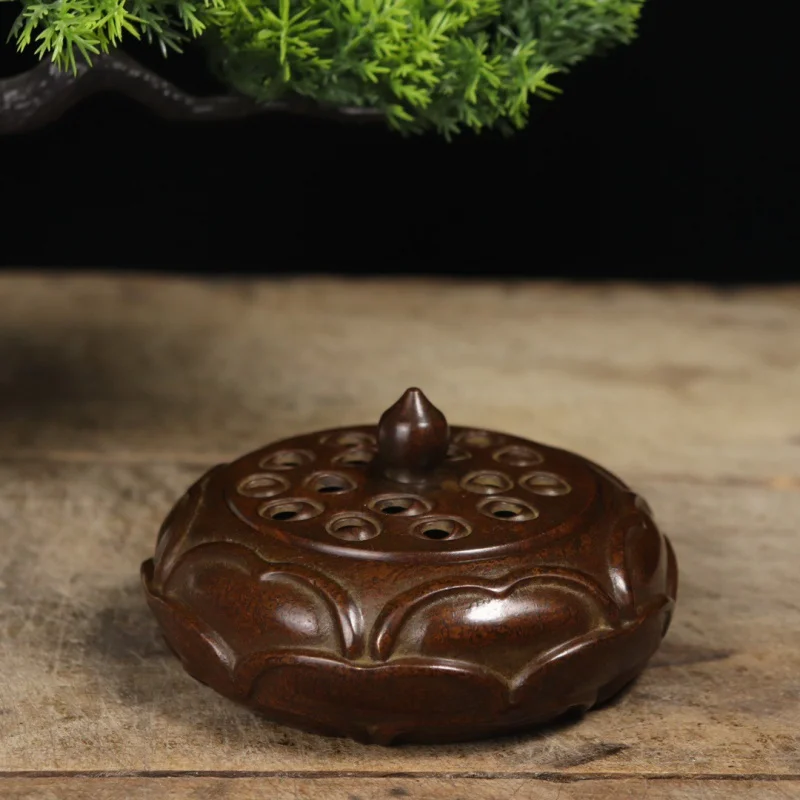 

Guyunzhai Antique Style copper lotus ring foot Crafts Home decoration incense burner Wh