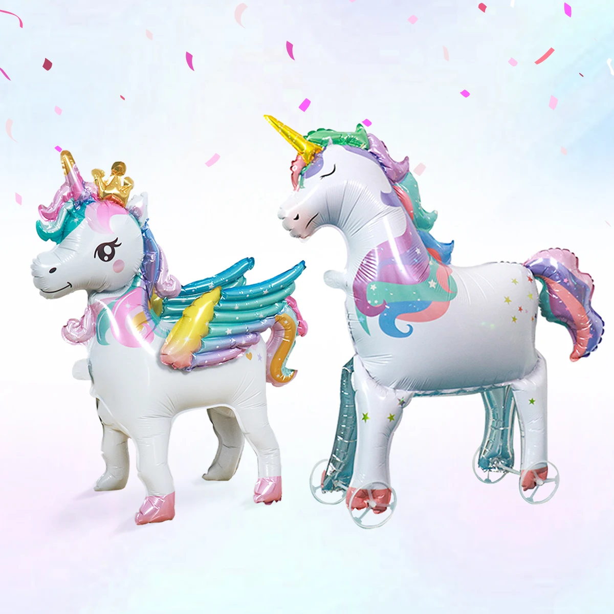 Regenbogen-Einhorn mit Flügeln und Rädern Stehender Ballon, Einhorn-Thema, Geburtstagsfeier, Mädchen-Geburtstagsdekoration