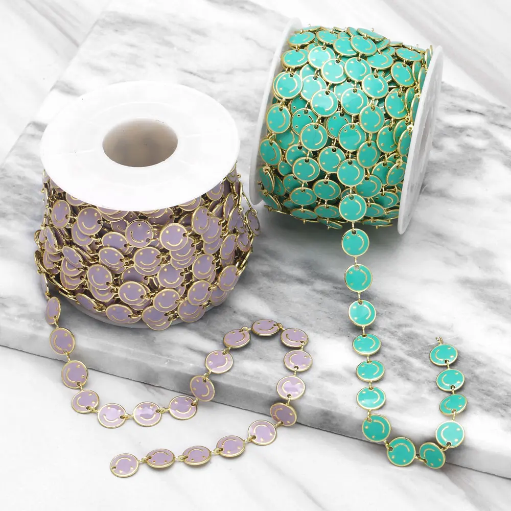 OCESRIO 10M Cute Enamel Happy Face Chain Jewlery Making Gold Plated Brass Findings for DIY Components cana082
