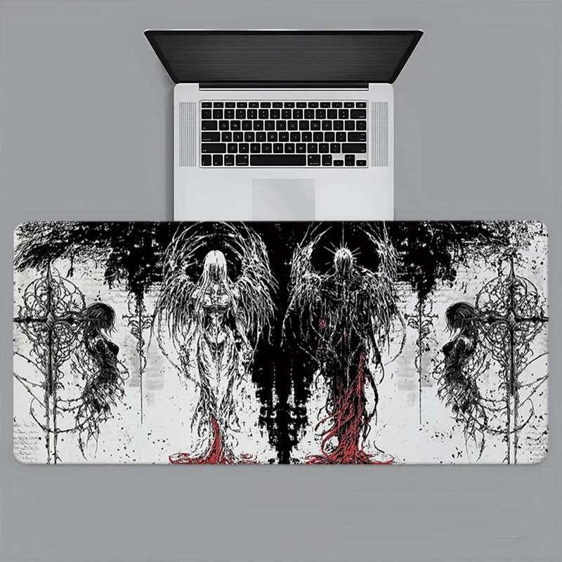 다크 엔젤 아트 디자인 대형 사이즈 미끄럼 방지 고무 마우스 패드 XXL 고딕 심볼 블랙 컴퓨터 게임 액세서리 키보드 매트