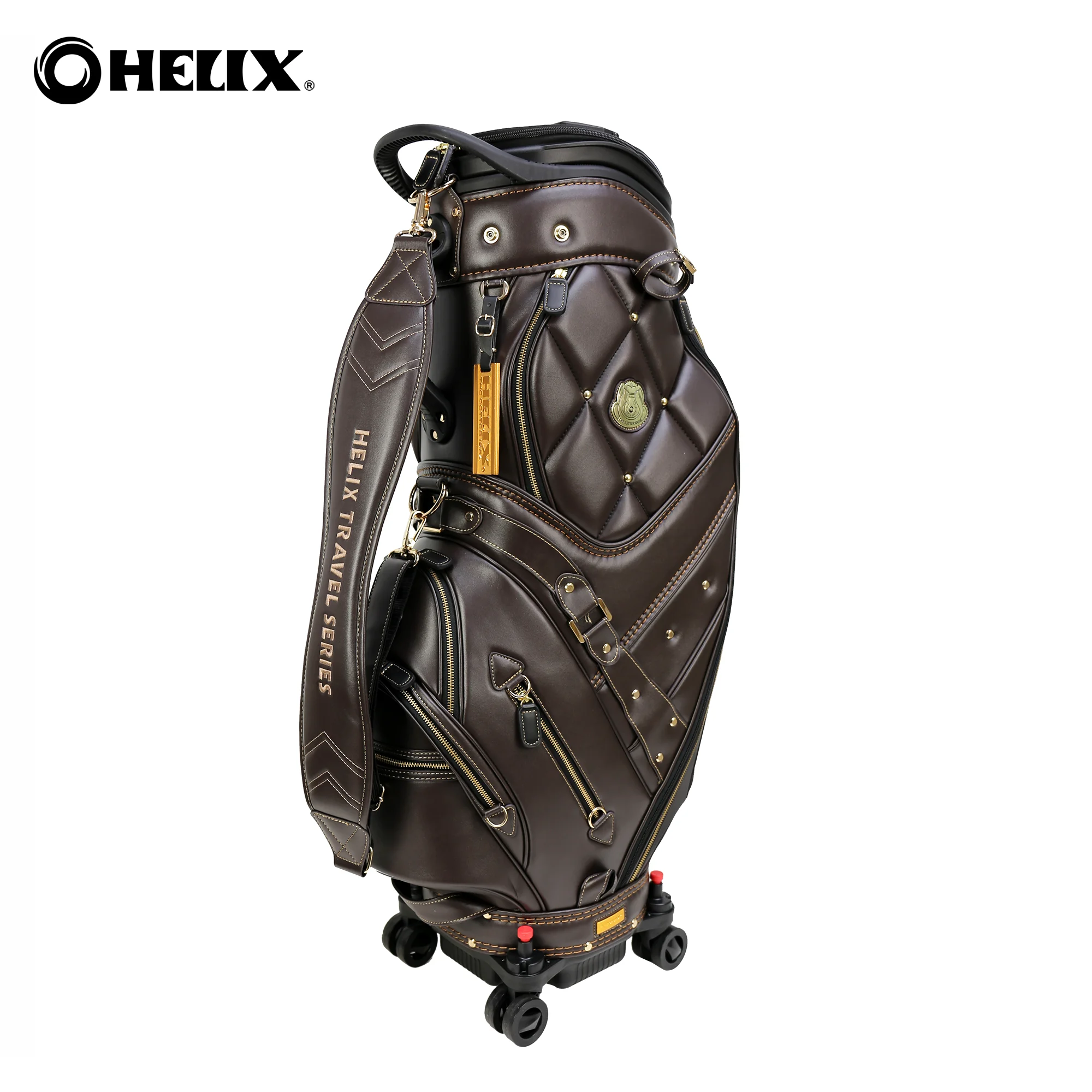 Helix Golf Super Leather Golf Club Cart Bag with Wheels and Retractable Cover