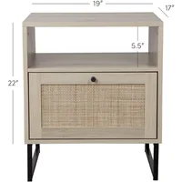 Rattan Wood End Side Accent Table Nightstand with Storage 2