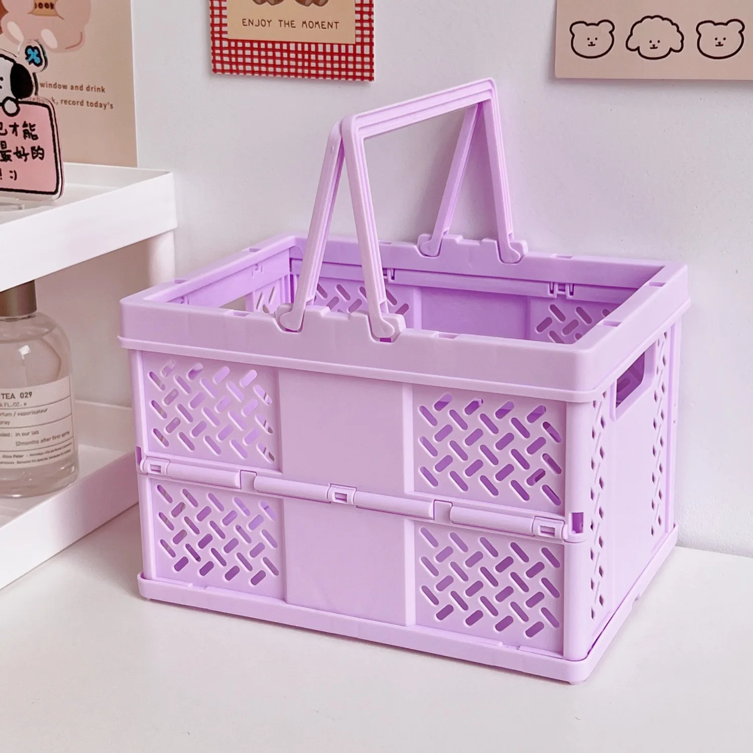 TIBAOLOVER Rectangular Kids Storage Basket Baby Storage Basket With Handles For Home Kitchen Boys And Girls Cute Toy Storage Bin Organizer Shelf Book Room Decor(Purple Butterfly