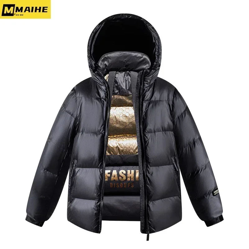 Kpo-p Black Gold Light Light Down Jacket For Men And Women Winter High-end Luxury Brand Hooded Padded Coat Short Windproof Parka