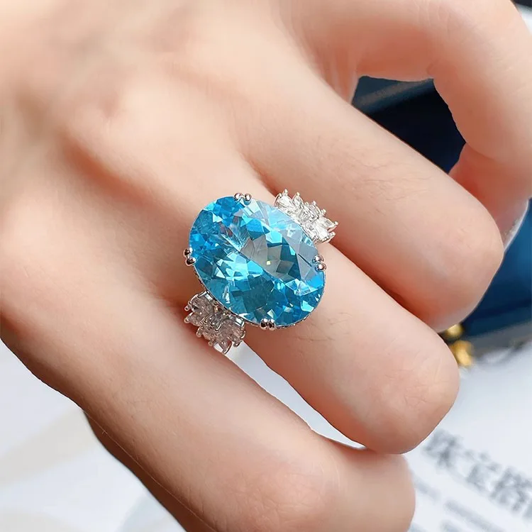 

Real S925 Sterling Silver Natural Sapphire Open Ring for Women Fine Wedding Bands Silver 925 Jewelry Pure Sapphire Gemstone Ring