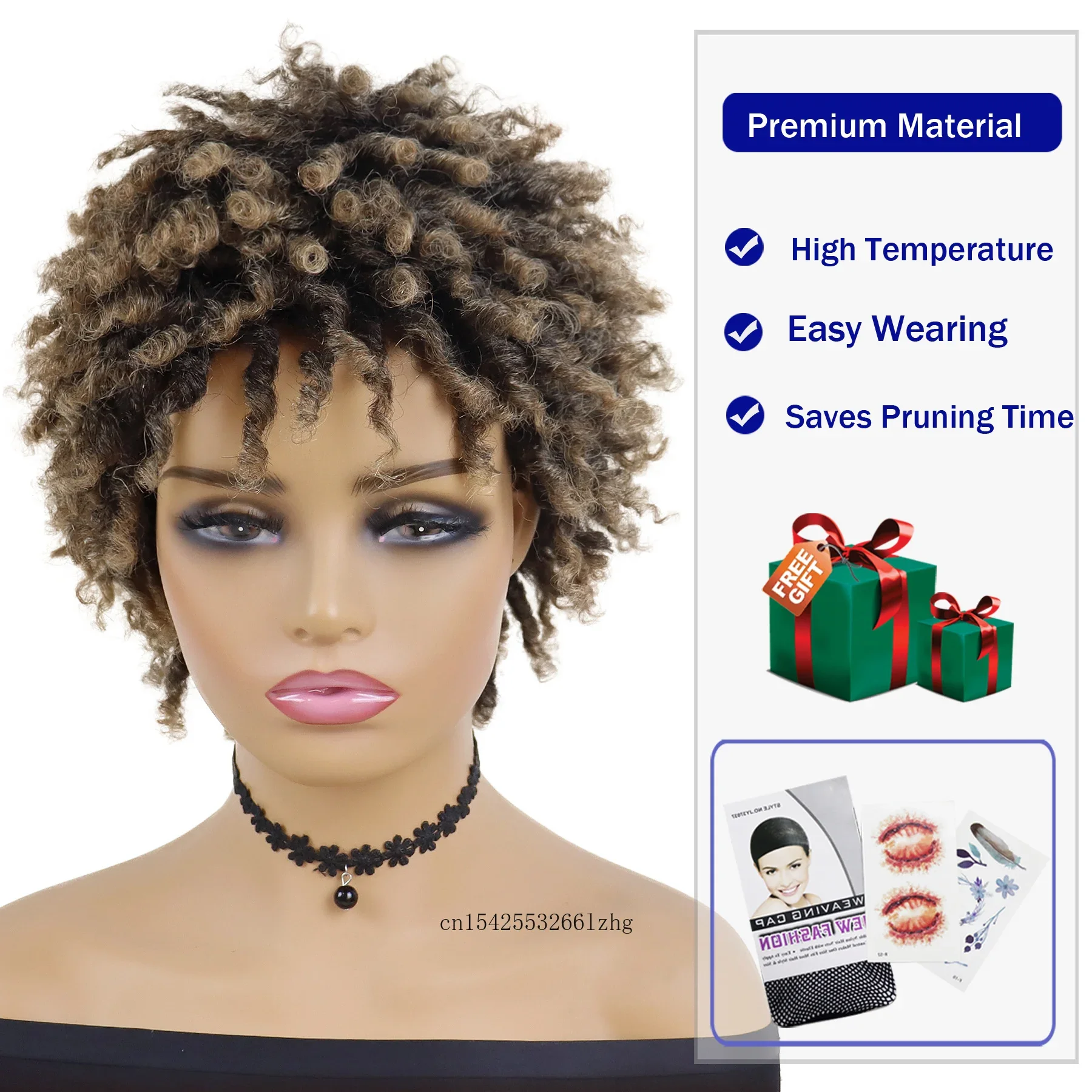 GNIMEGIL Synthetic Braided Wig for Women Locs Crochet Twist Hair Short Afro Ladies Dreadlock Light Brown Daily Curly Cool Girls