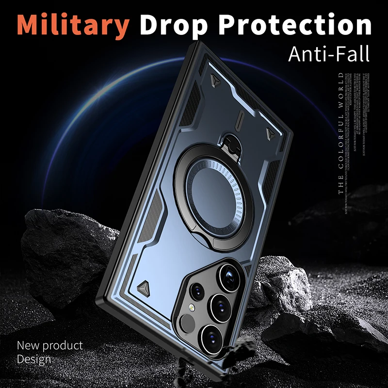 Magsafe Magnetic 360° Rotating Metal Car Bracket Phone Case - Durable Armor Design with Hard PC & Soft TPU Back Cover