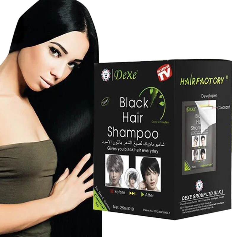 Dexe Black Hair Shampoo Only 5 Minutes Grey Hair Removal Dye Hair Coloring Cream Building Fibers Free shipping