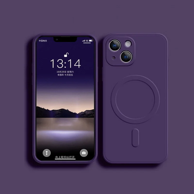 thumbnail image 1 of Liquid Silicone Case For iPhone 15 14 13 12 11 Pro Max Mini Plus X Xs XR Max Phone Magnetic Wireless Charging For Magsafe Cover, 1 of 5