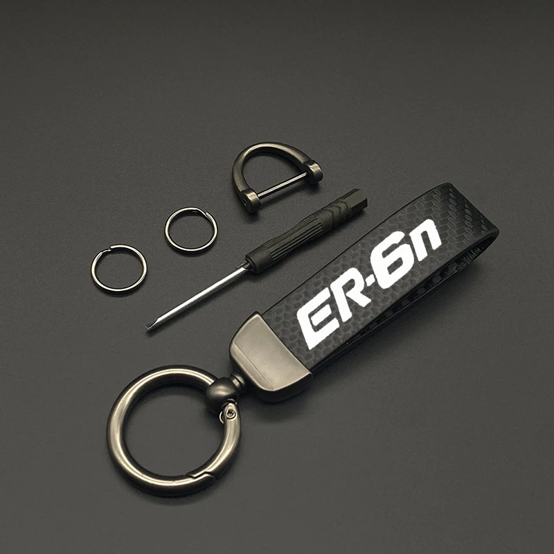 

High-Grade Carbon Leather Motorcycle Keychain Key Rings for Kawasaki ER6N ER-6N ER 6N Universal Aluminum Lanyard for Keys