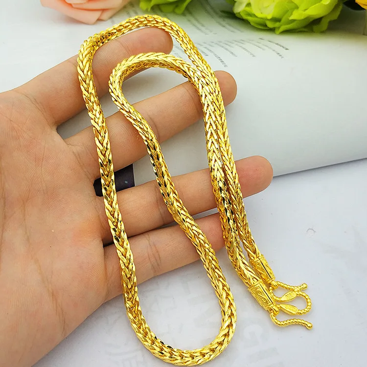 18k Yellow Gold Snake Bone Necklaces Pendant for Men Sand Gold Necklace Pendant Clavicle Fine Jewelry Wedding Birthday Gifts