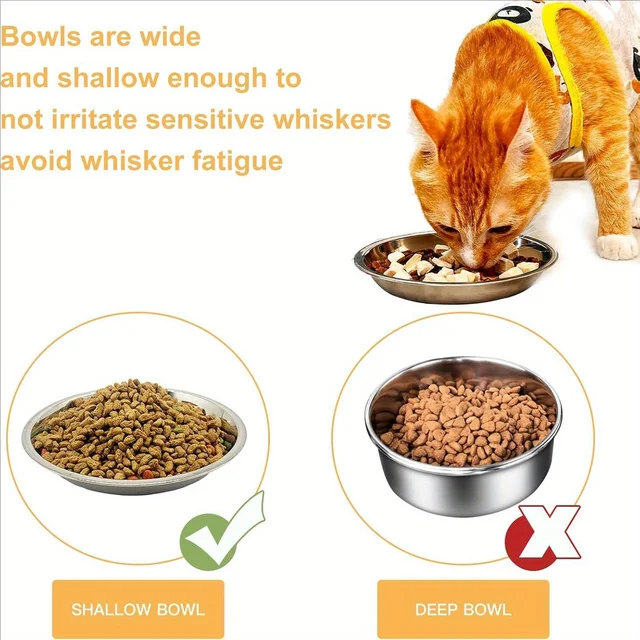 4/6PcsStainless Steel Cat Food Bowls -Whisker Fatigue Relief Dish,Shallow Wide Plates for Pet cats and dogs feed large tableware 5