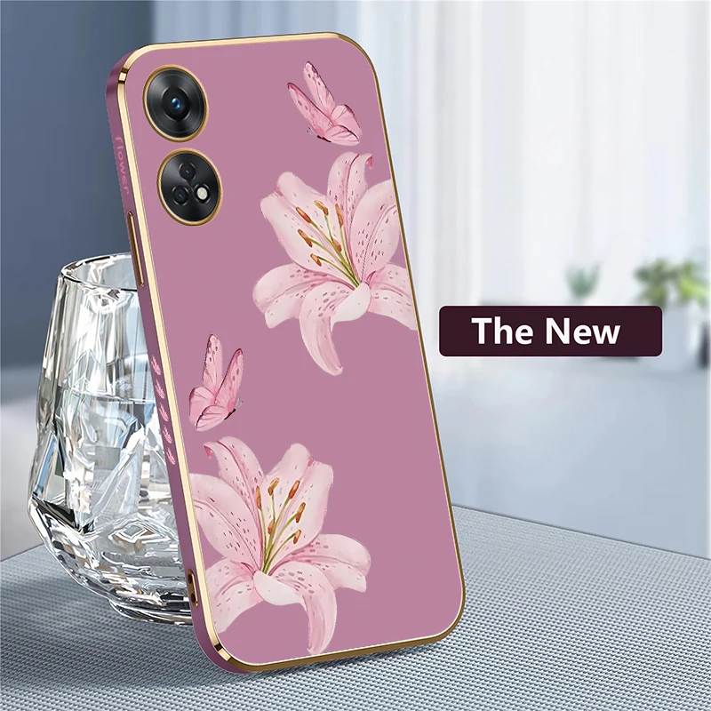Floral Butterfly Pattern Shockproof Silicone Case with Plated Edges