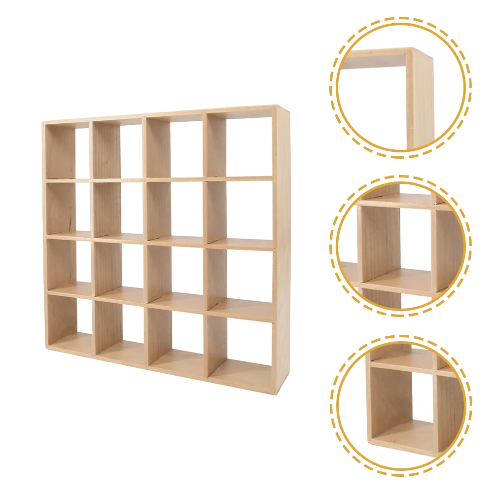 

Book Bookcase 16 Grid Storage Rack Practical Decorative Functions Mini House Miniature Bookshelf Wooden Accessories Accessory