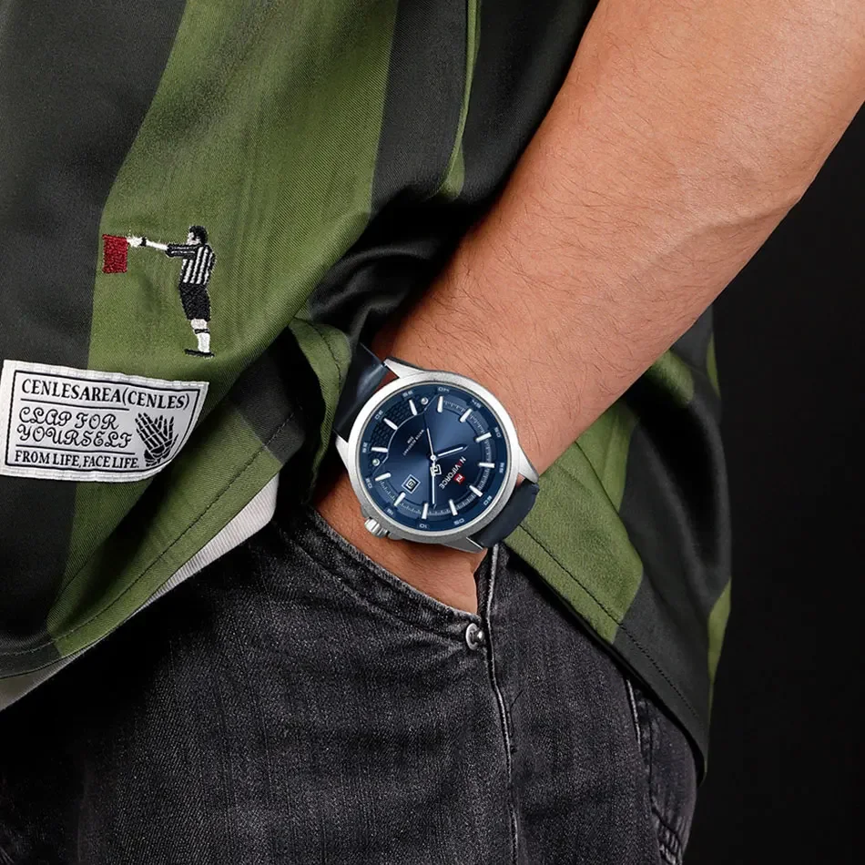 NAVIFORCE Luxury Brand Watch Alloy Case Leather Band Men Watches