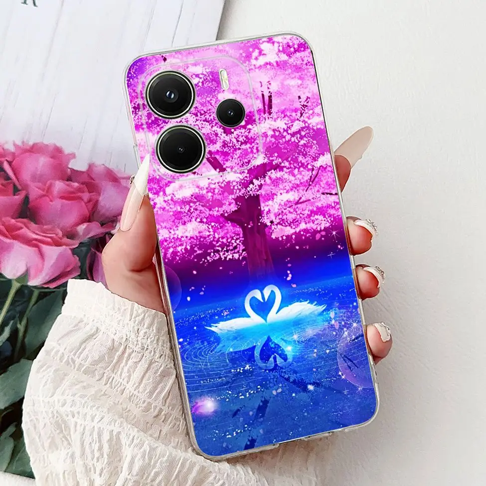 Clear Aesthetic Luxury Cute Cat & Floral Painted Soft Phone Case Cover