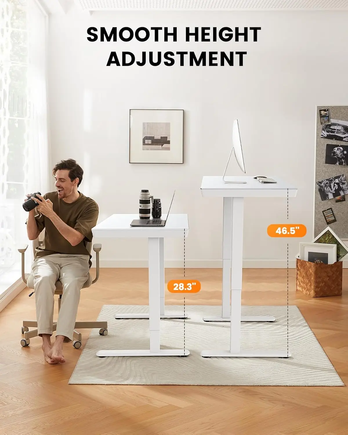 ErGear Glass Standing Desk with Drawer, 55 x 24 inch Glass Top Standing Desk with Preassembled Top & USB Charging Ports, Adjusta 6