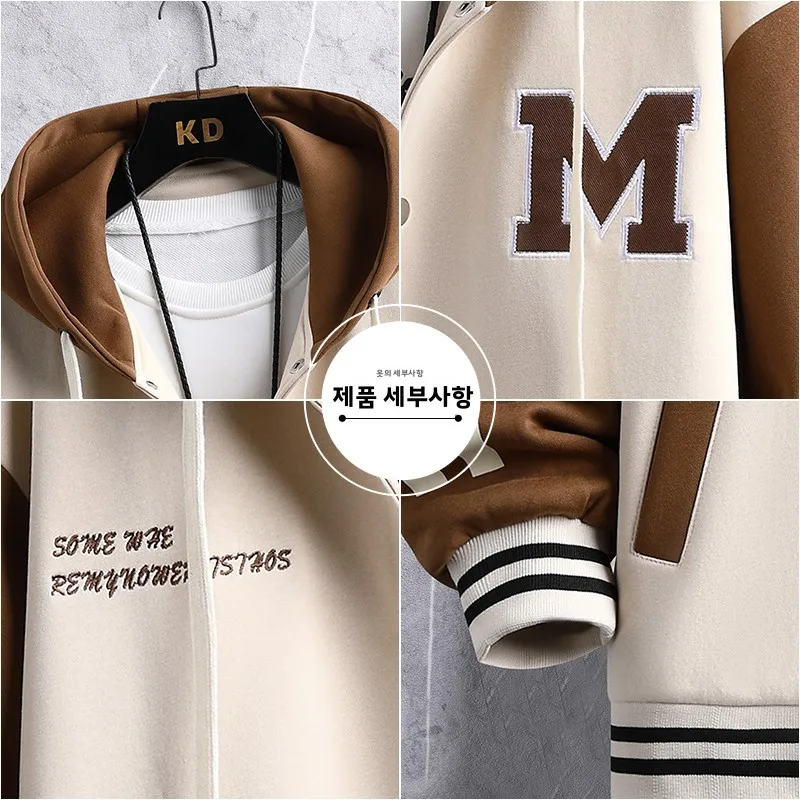 십대 소년 봄 가을 야구 재킷과 바지 세트 중학생 및 고등학생을 위한 세련된 후드 코트 긴 소매