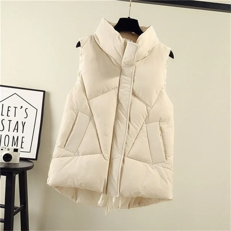 

GRELLER 2023 New Autumn Winter Down Puffer Vest Jacket Women Stand Collar Casual Sleeveless Bodywarm Winter Waistcoat Female
