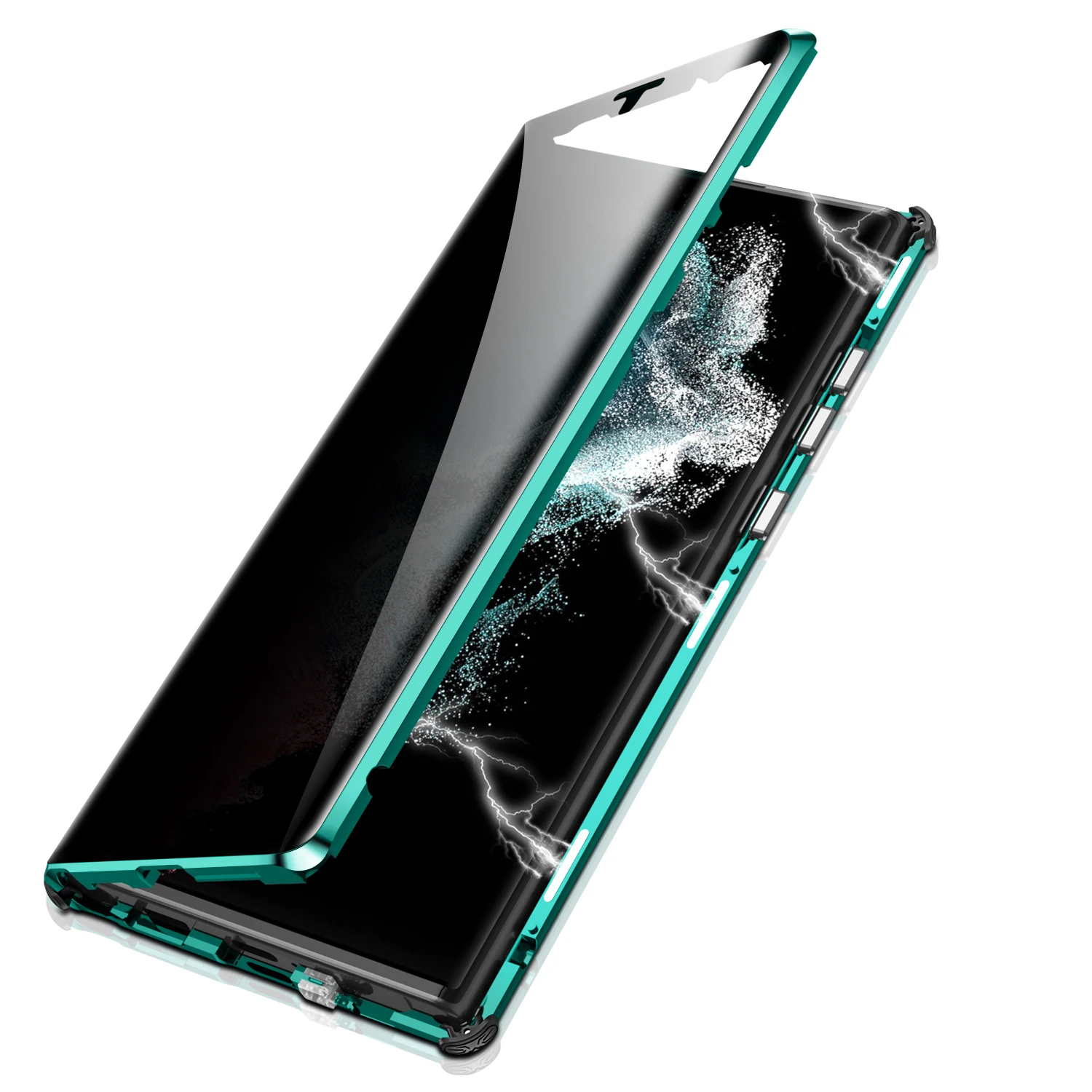 

Metal Bumper Magnetic Flip Case for Samsung Galaxy S22 Ultra S21 FE Alloy 360 Full Privacy Temerped Glass Protector ArmorCover