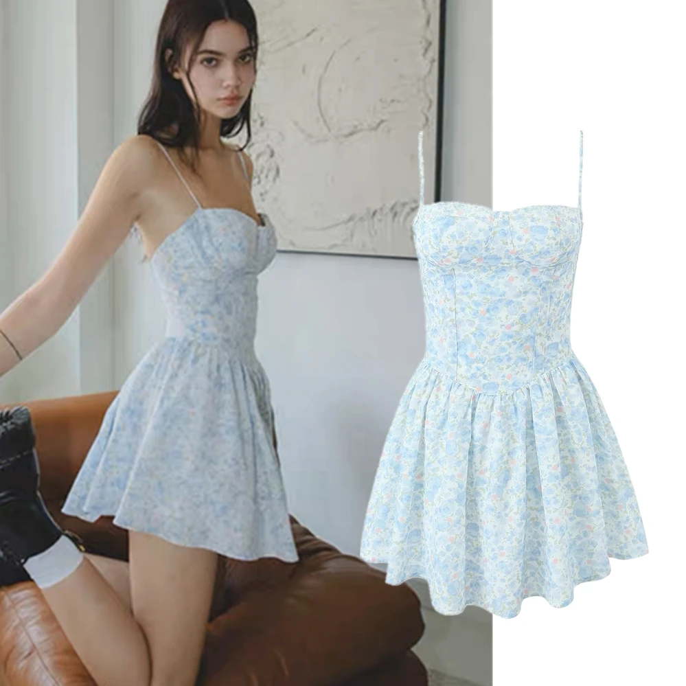 

Dave&Di French Dress Retro Elegant Lace Floral Sexy Sling Vacation Mini Summer Dress Women
