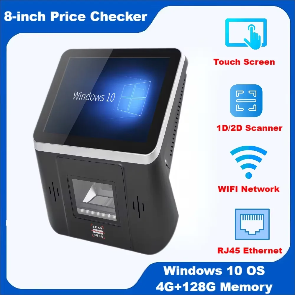 8 Inch Windows Price Checker Cj80 With Barcode Qr Code Reader Wall Mounted Pos Terminal Touch Screen Price Checking Wifi Rj45