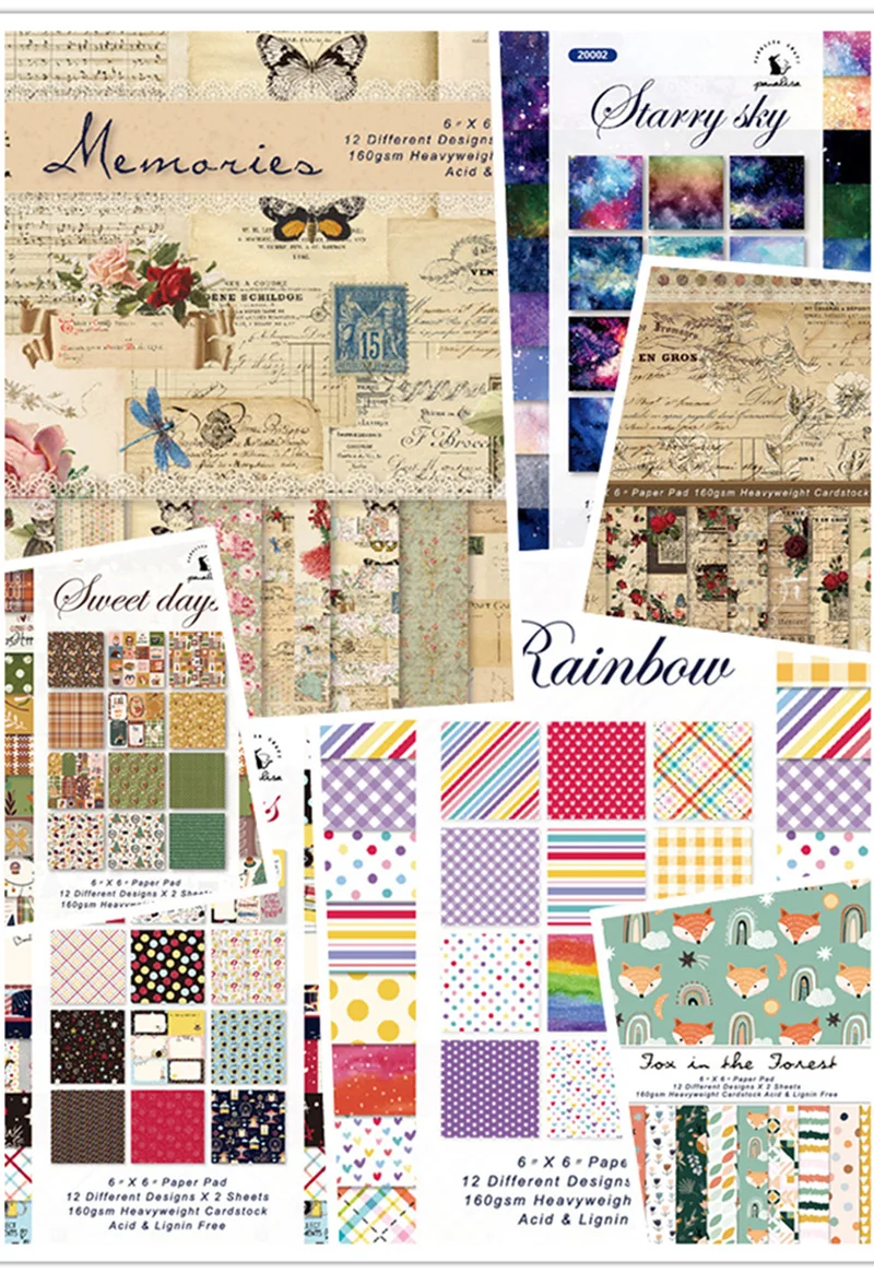 Hand Drawn - 12x12 Cardstock Paper Assortment Set - 6 Sheets