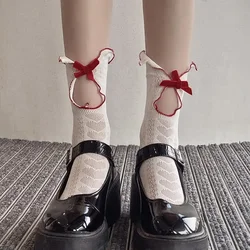 Sweet Cute Women Girls Socks JK Lolita Japanese Velvet Bow Ruffle Socks Hollow Out Sexy Lace Mesh Thin Low Cut Ankle Socks Women