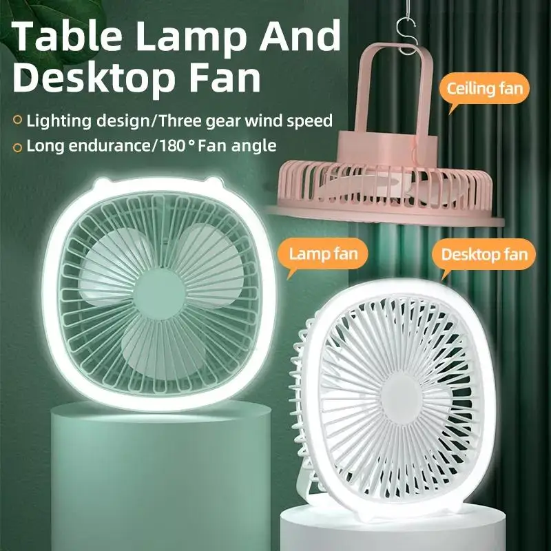 

Portable Fan USB Rechargeable Desk Fans Outdoor Camping Ceiling Fan With Light 1200mAh Air Cooler Summer Desktop Cooling Fans