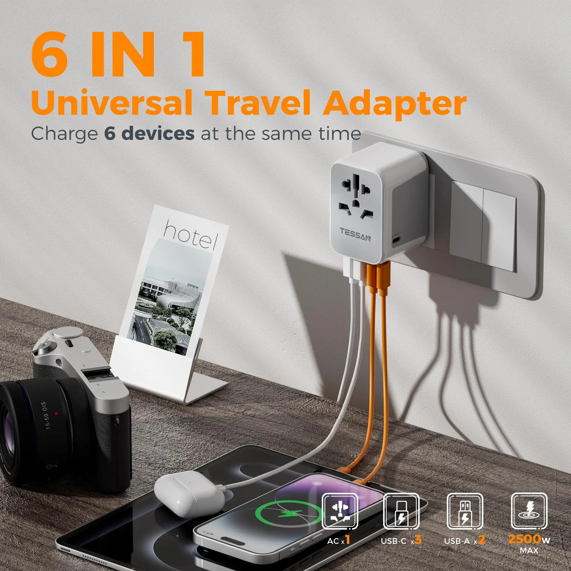 Global Travel Power Adapter with USB and Type C Ports