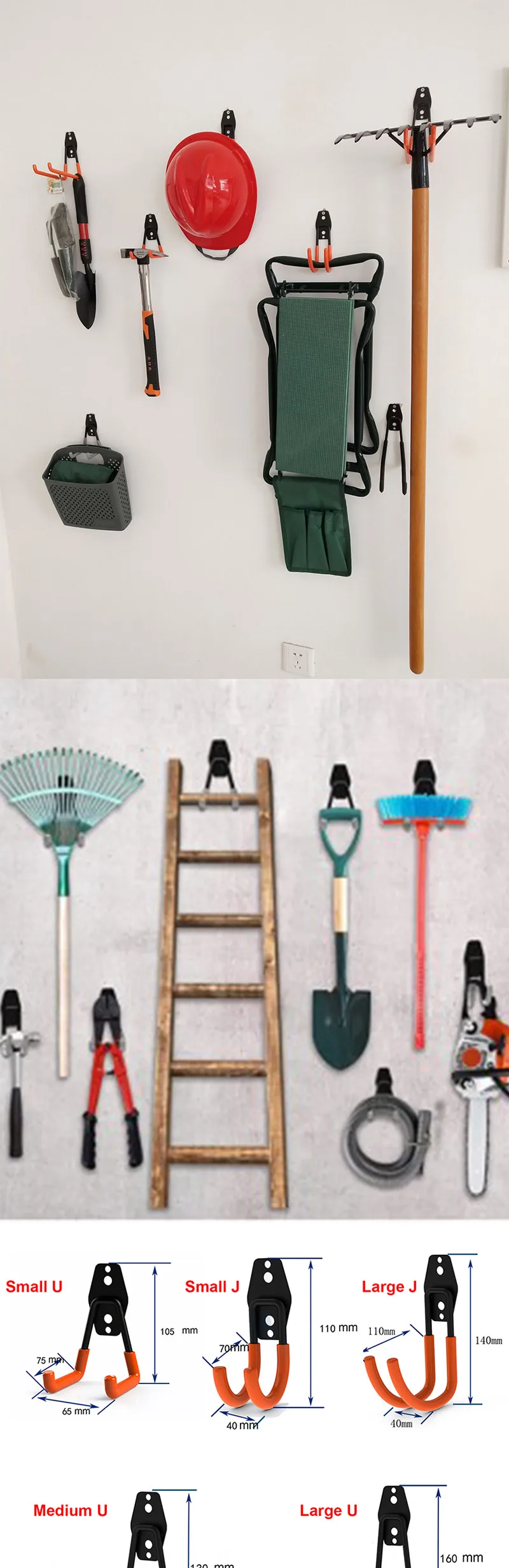 Description Picture 2 of itemHeavy Duty Metal Hook Storage Hook Practical Broom Mop Rack Wall Mounted Tool Garage Hook Organizing Tool Orange Black 1PC